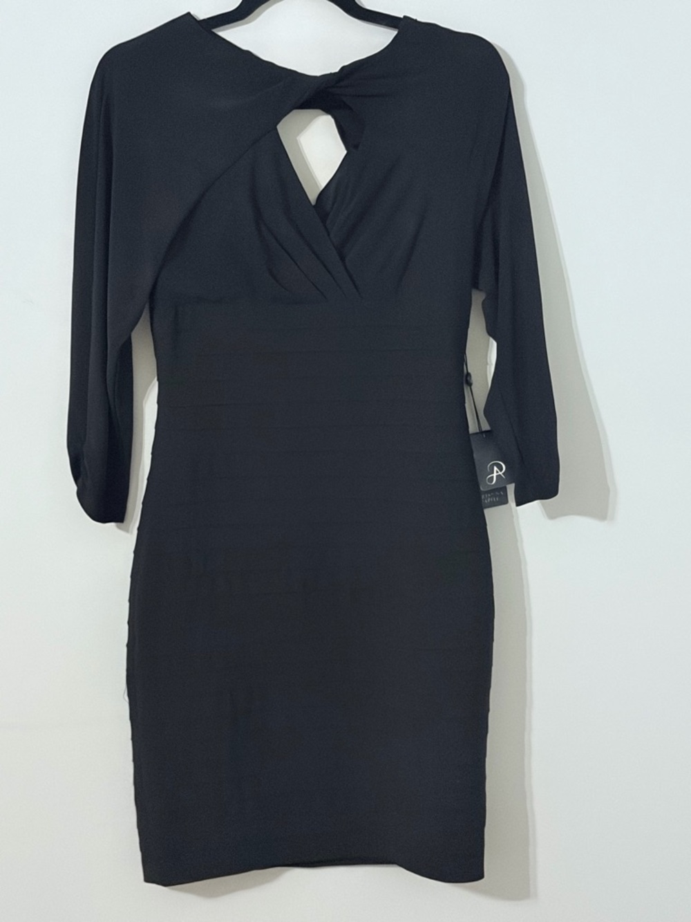 Adrianna Papell Black Twist Neck‎ Sheath Dress Women's Size 2 NWT MSRP $160